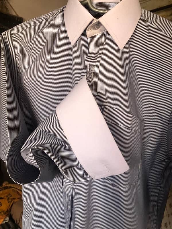 French Cuff Dress Shirt Striped Blue 2