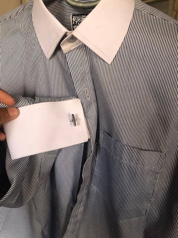 French Cuff Dress Shirt Striped Blue 3