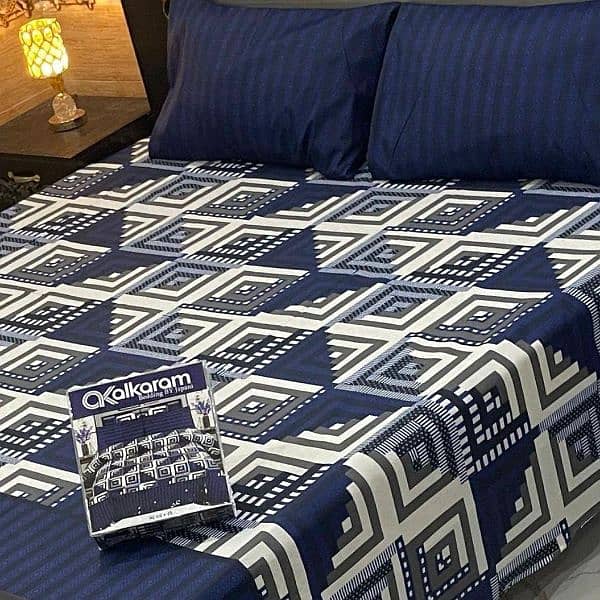 Luxurious Printed Double Bedsheet Set -3 Pc Mix Cotton in blue 0