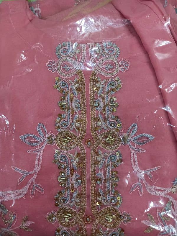 Stiched Organza embroidered hand work suit. 3