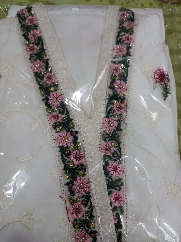 Stiched Organza embroidered hand work suit. 7