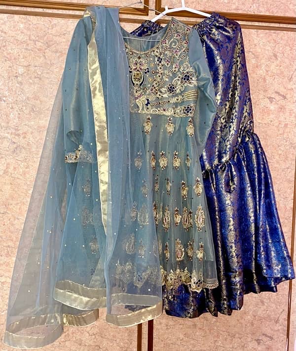 Bridal Net Banarsi short Frock with Ghrara & Net Dupatta,Wedding Dress 0