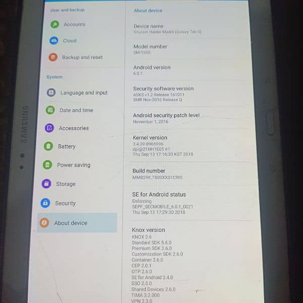 Samsung galaxy Tab model Sm_T800 8