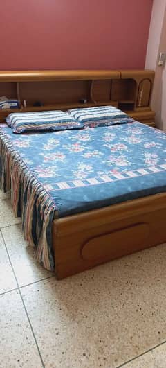 Queen size bed for sale with storage hood +two side tables + dresser