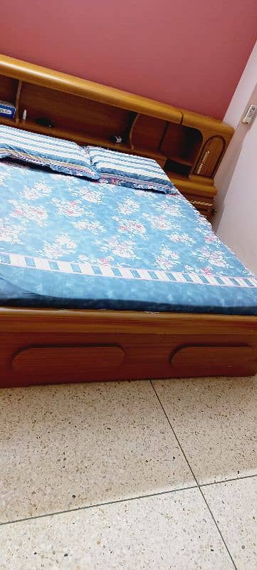 Queen size bed for sale with storage hood +two side tables 1