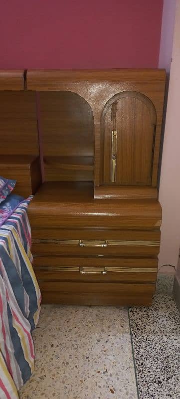 Queen size bed for sale with storage hood +two side tables 3