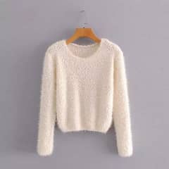 Women's Plain Blended Round Neck Knitted Sweater