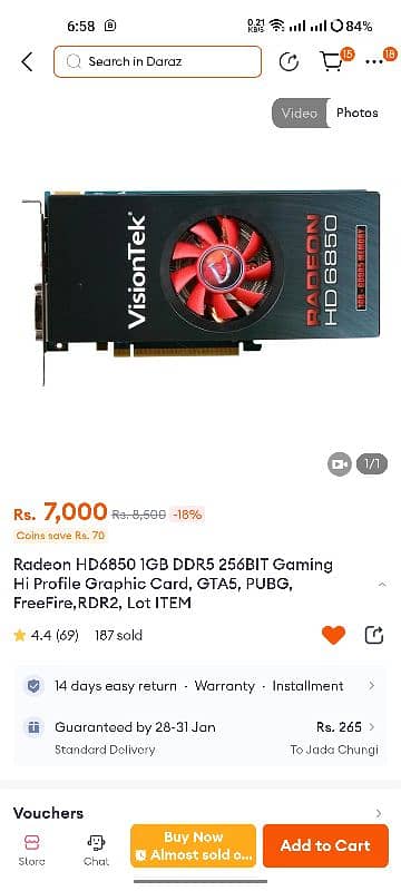 Radeon HD6850 1GB 256bit GDDR5 9