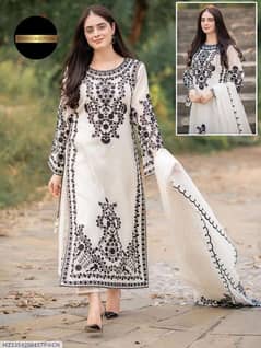 ELEGANT WHITE ORGANZA EMBROIDERED SUIT