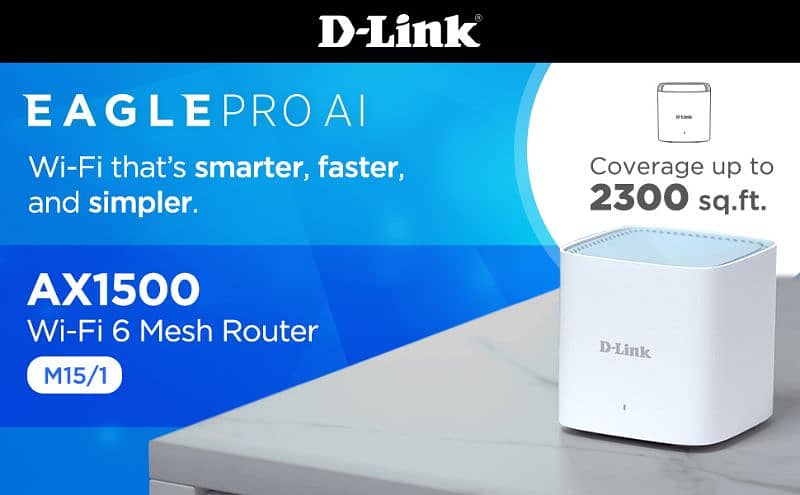 D-Link M15 AX1500 Mesh Router, self-optimizing Wi-Fi, powered by AI. 12