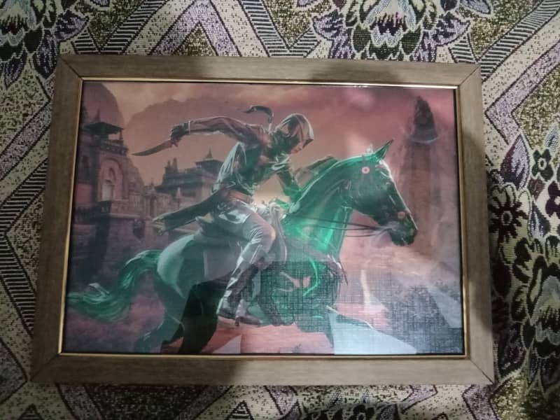 Wall hanging framed art of Assassin riding a horse ing a hoe 0