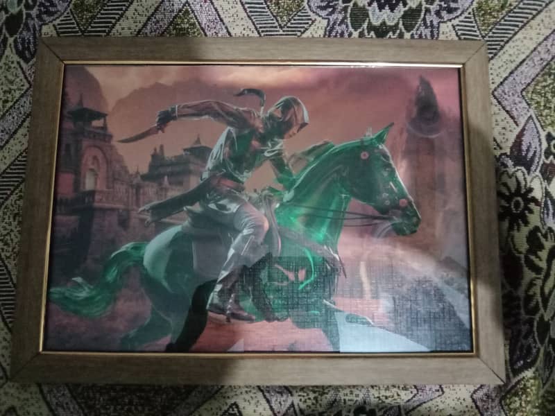 Wall hanging framed art of Assassin riding a horse ing a hoe 1