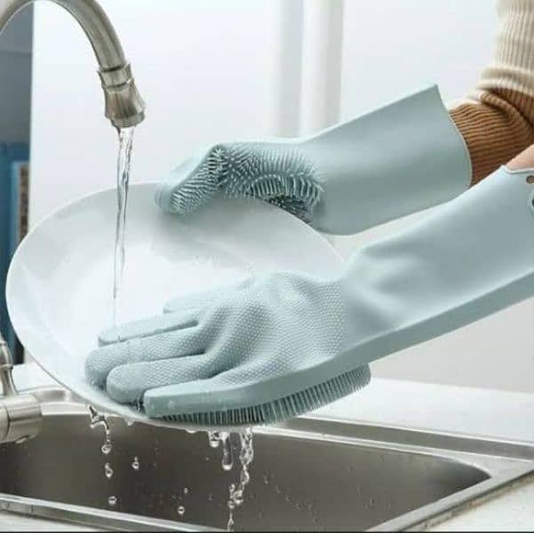 Magic Silicone Dishwashing Gloves- Reusable Scrubber Gloves 0