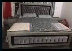 Inter wood double bed along with side tables (cushion wala)