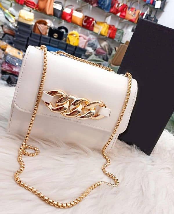 2 pcs pu leather handbags with long golden chain 16