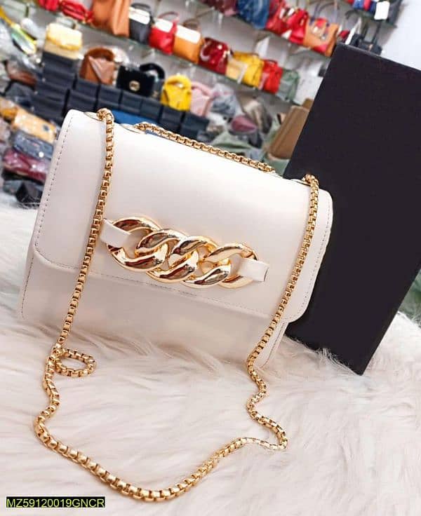 2 pcs pu leather handbags with long golden chain 18