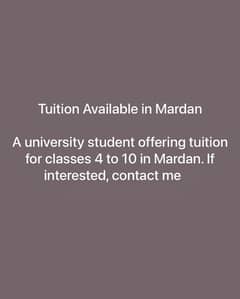 Tutor for your Children, Class 1 to 10, In Mardan