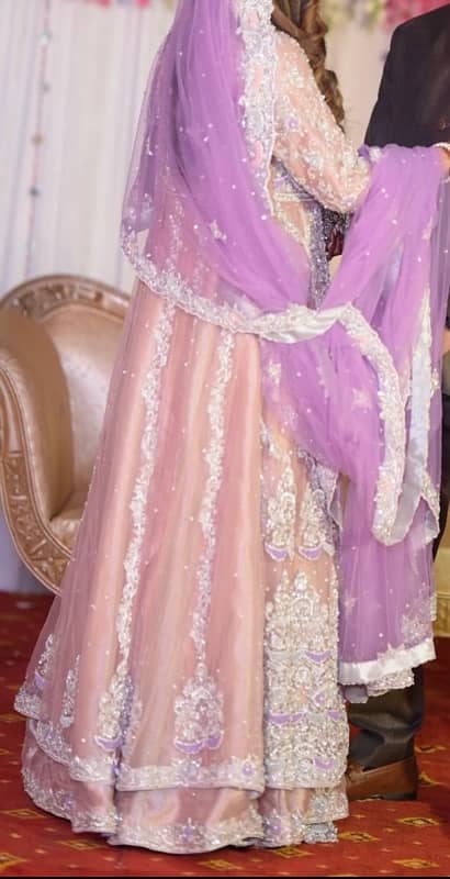 Walima Pink Maxi Dress, with lehenga & Tail Dupatta 3