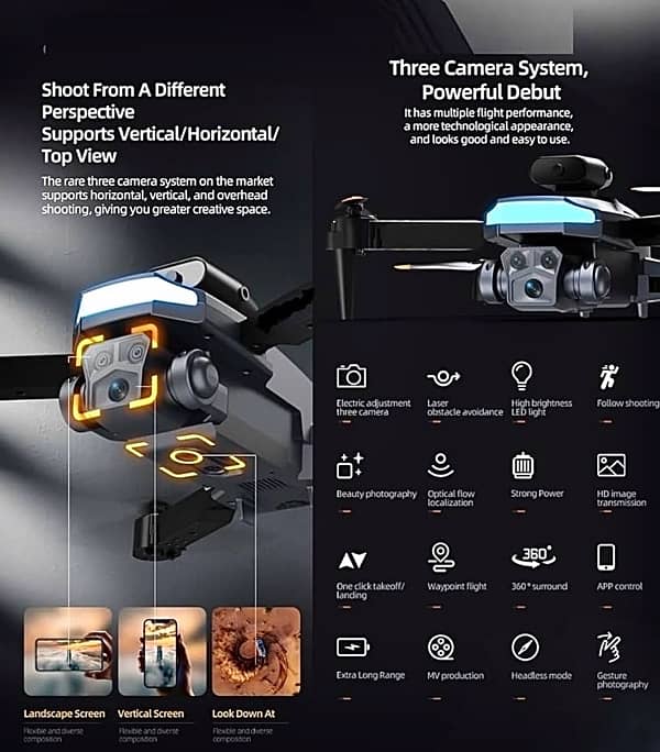 New Drone camera 4k hd triple camera setup with obstacle avoidance 1