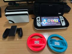 Nintendo Switch OLED (Case, Cover, Protector,Dock, Wheels and 9 Games)