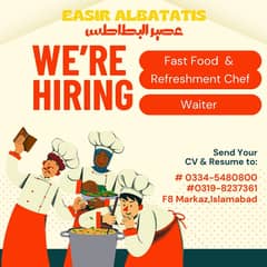 Required Staff for Resturant (Fast Food & Refreshment Chef, Waiter)