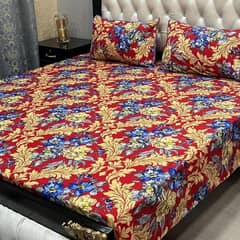 3 Pcs Crystal Cotton Printed Double Bedsheets