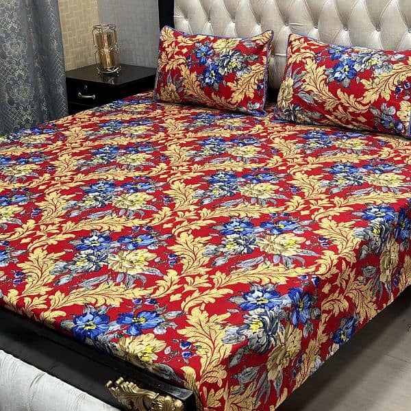 3 Pcs Crystal Cotton Printed Double Bedsheets 0