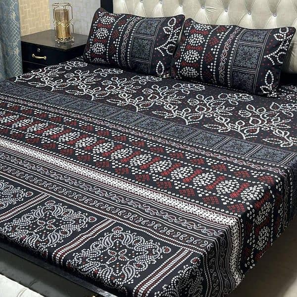 3 Pcs Crystal Cotton Printed Double Bedsheets 2