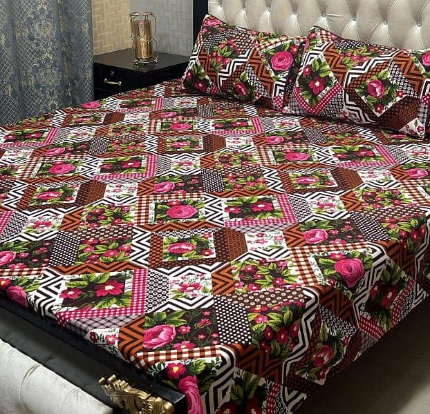 3 Pcs Crystal Cotton Printed Double Bedsheets 3