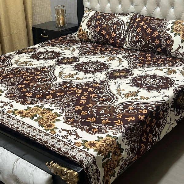 3 Pcs Crystal Cotton Printed Double Bedsheets 9