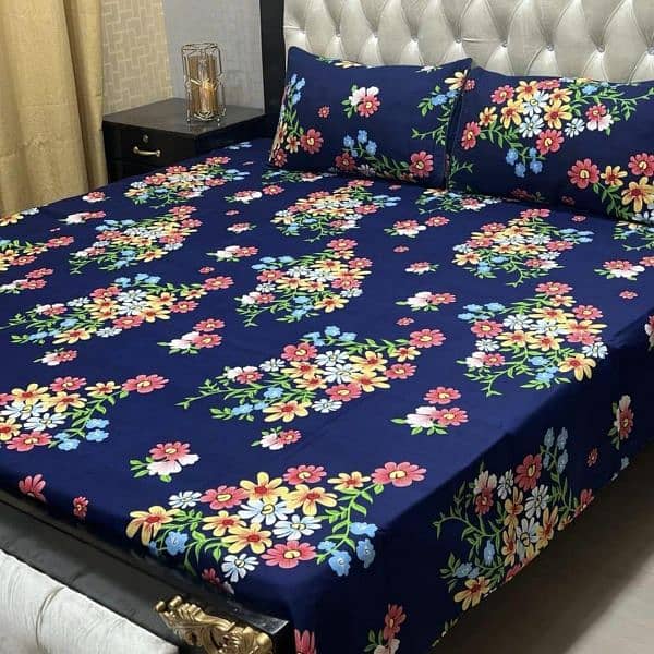 3 Pcs Crystal Cotton Printed Double Bedsheets 10