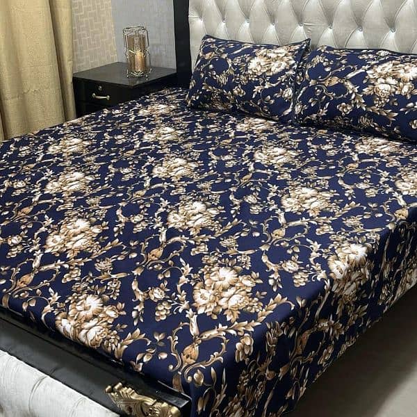 3 Pcs Crystal Cotton Printed Double Bedsheets 11