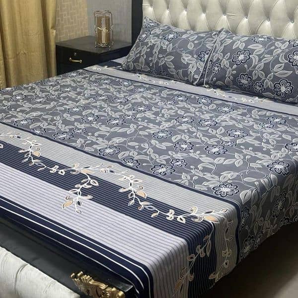 3 Pcs Crystal Cotton Printed Double Bedsheets 12