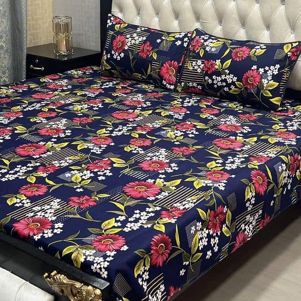 3 Pcs Crystal Cotton Printed Double Bedsheets 13