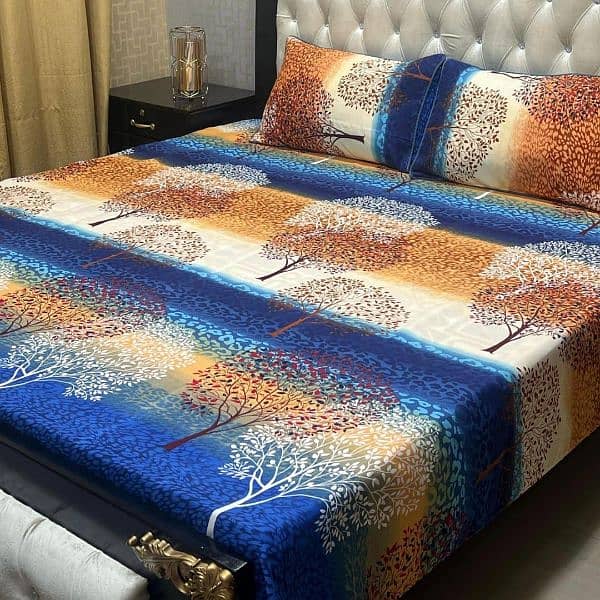 3 Pcs Crystal Cotton Printed Double Bedsheets 14