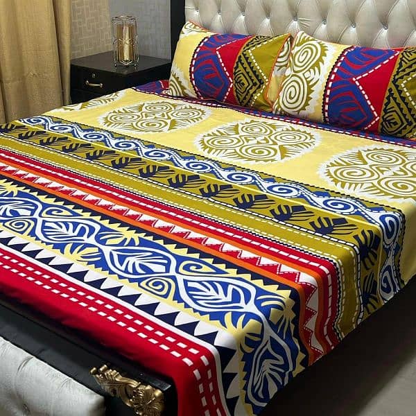 3 Pcs Crystal Cotton Printed Double Bedsheets 15