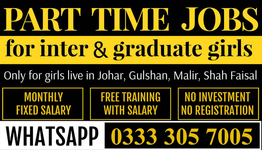 Part Time Jobs for Females live in Gulshan, Johar, Malir, Shah Faisal 0