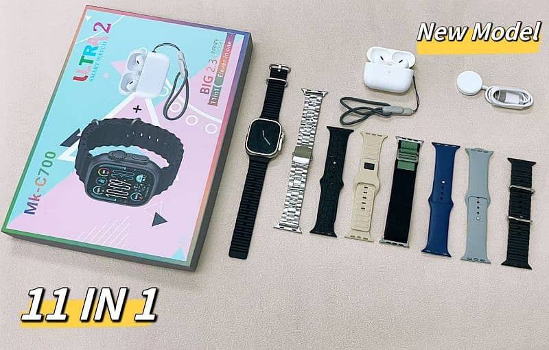 MK series Smart watch | 11 in 1 | Free earbuds | 7 straps full box 1