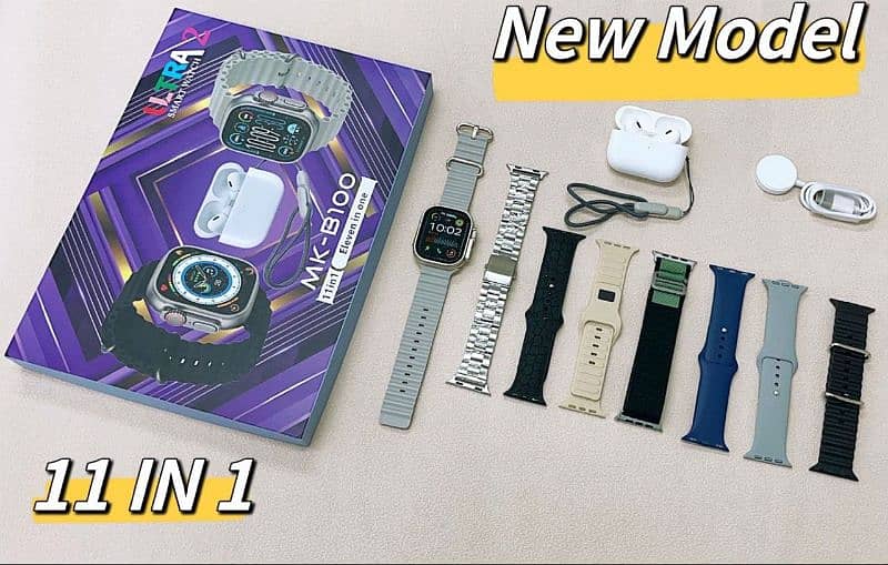 MK series Smart watch | 11 in 1 | Free earbuds | 7 straps full box 2