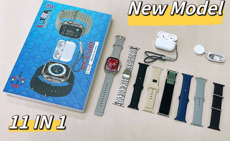 MK series Smart watch | 11 in 1 | Free earbuds | 7 straps full box 3