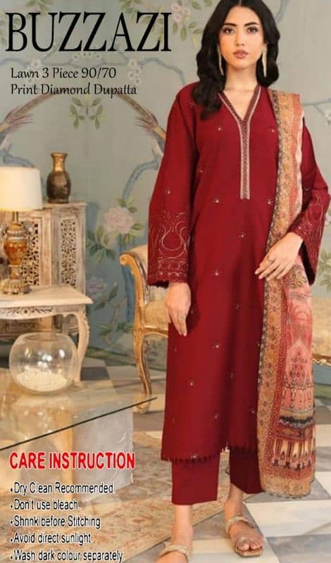 Unstiched 3pcs Embroidered Lawn Suit 4