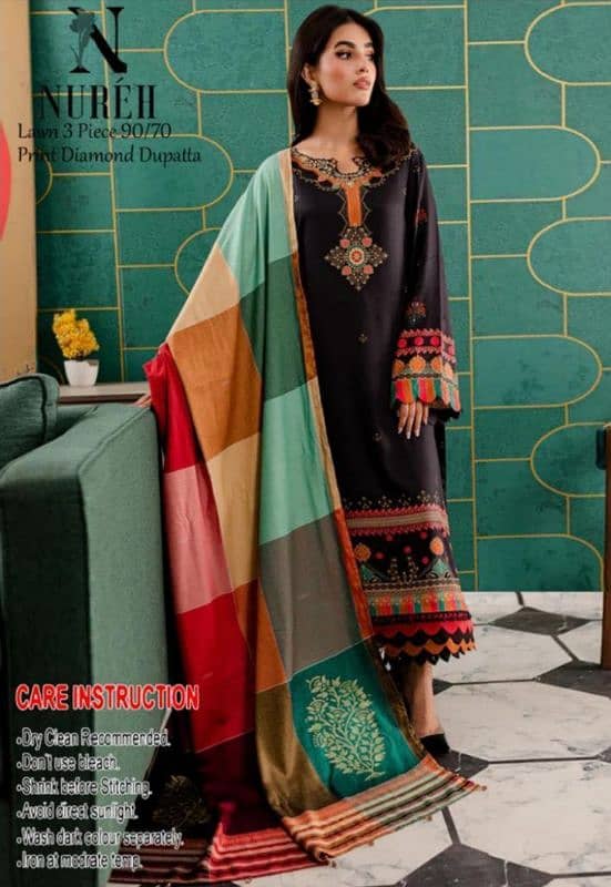 Unstiched 3pcs Embroidered Lawn Suit 12