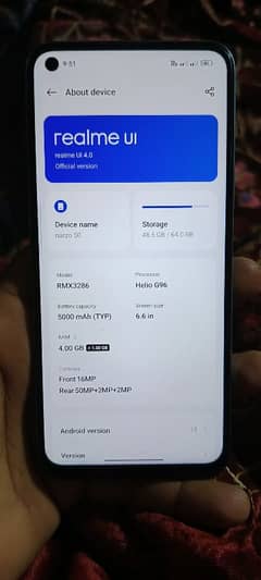 Realme Narzo50 4/64 10by10 with box and charger