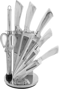 Royalford 8piece Knives Set & Stand (Rotating Base), White, RF9665