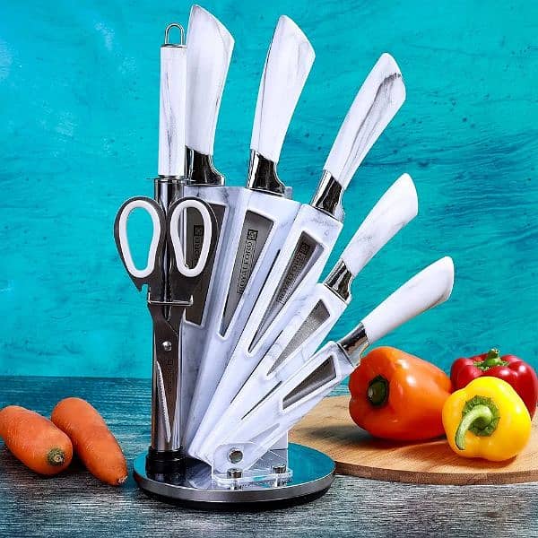 Royalford 8piece Knives Set & Stand (Rotating Base), White, RF9665 1