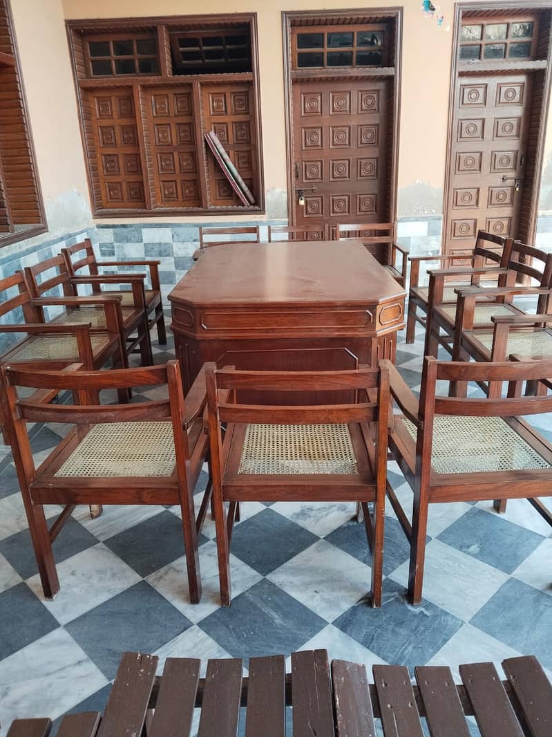 Wooden Office Counter with 12 Chairs & 7 Benches, Complete Office Set 0