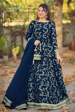 Stunning Embroidered lehenga - 4 PCs in Blue   Free Delivery