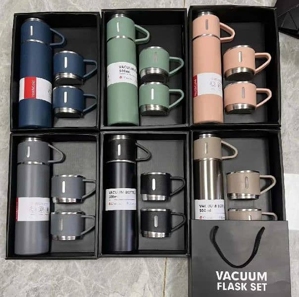 Temperature water stainless Steel Vacum Thermos 500ml 3pcs Extra 2 Cup 1