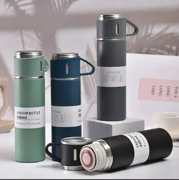 Temperature water stainless Steel Vacum Thermos 500ml 3pcs Extra 2 Cup 4