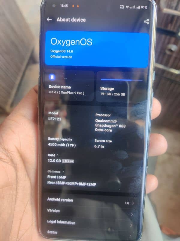 Oneplus 9pro 10/10 daul pta 12/256 3